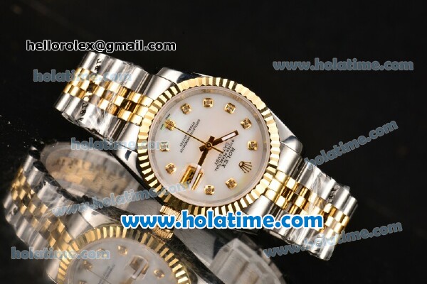 Rolex Datejust Oyster Perpetual Automatic Gold Bezel with White Dial and Diamond Marking-Small Calendar - Click Image to Close